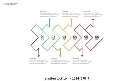 Timeline infographics arrows design template with 6 options, process diagram, presentation. vector linear  elements.