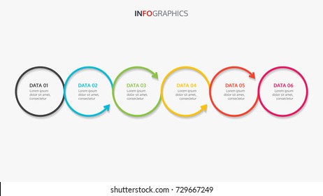 Plantilla de diseño de flechas de infografía de línea de tiempo con 6 opciones, diagrama de proceso, presentación. ilustración eps10 vectoriales