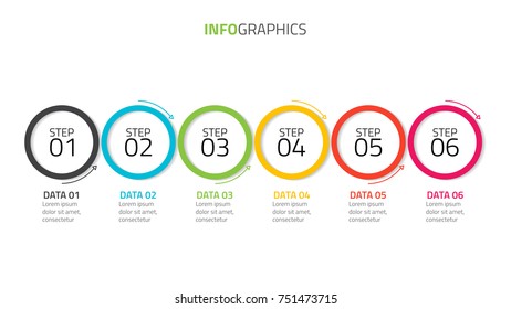 Timeline infographics arrows design template with 6 steps or options, process diagram, presentation. vector eps10 illustration