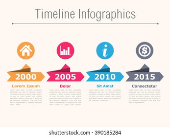 Timeline infographics with arrows icons and text, vector eps10 illustration