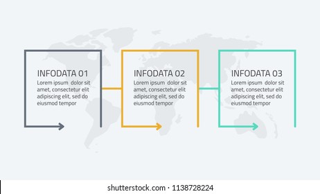 Timeline infographics. business concept with 3 steps, box, arrows, squares. Vector linear infographic element for presentation.