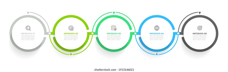 Timeline infographics. Business concept  with 5 steps, number options, circles. Vector template for presentation.