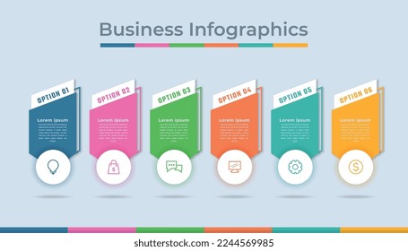 Gráfico de procesos de visualización de datos empresariales de infografías de línea de tiempo. Gráfica de diagrama abstracto con pasos, opciones