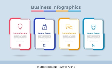 Gráfico de procesos de visualización de datos empresariales de infografías de línea de tiempo. Gráfica de diagrama abstracto con pasos, opciones