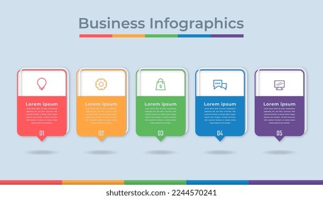 Gráfico de procesos de visualización de datos empresariales de infografías de línea de tiempo. Gráfica de diagrama abstracto con pasos, opciones