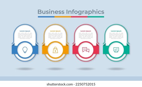 Gráfico de procesos de visualización de datos empresariales de infografías de línea de tiempo. Gráfica de diagrama abstracto con pasos, opciones