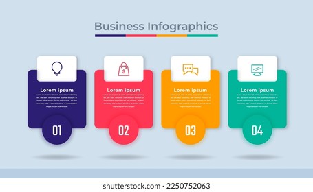 Gráfico de procesos de visualización de datos empresariales de infografías de línea de tiempo. Gráfica de diagrama abstracto con pasos, opciones