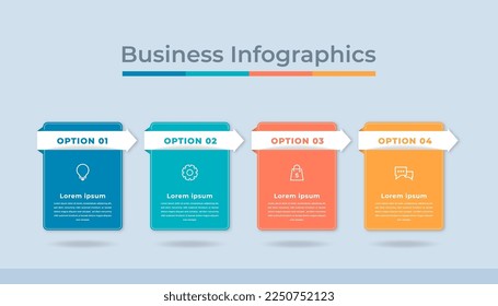 Gráfico de procesos de visualización de datos empresariales de infografías de línea de tiempo. Gráfica de diagrama abstracto con pasos, opciones