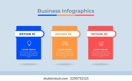 Gráfico de procesos de visualización de datos empresariales de infografías de línea de tiempo. Gráfica de diagrama abstracto con pasos, opciones