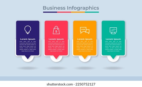 Gráfico de procesos de visualización de datos empresariales de infografías de línea de tiempo. Gráfica de diagrama abstracto con pasos, opciones