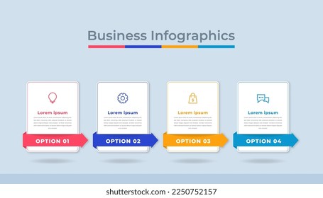 Gráfico de procesos de visualización de datos empresariales de infografías de línea de tiempo. Gráfica de diagrama abstracto con pasos, opciones
