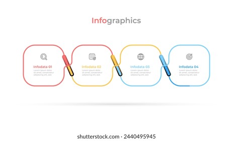 Timeline infographics with colorful rectangular boxes arranged in a square shape. Business concept with 4 options and steps.