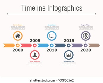 Timeline infographics design with arrows, workflow or process diagram, flowchart, vector eps10 illustration