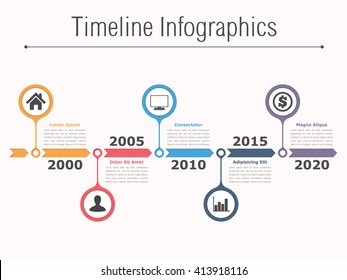 Timeline infographics design with arrows, workflow or process diagram, flowchart, vector eps10 illustration