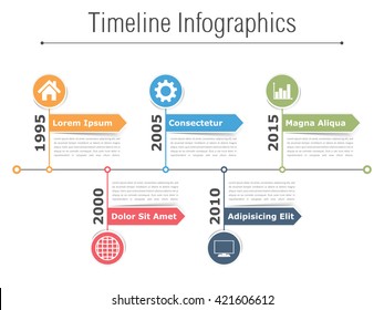 Timeline infographics design with arrows, workflow or process diagram, flowchart, vector eps10 illustration