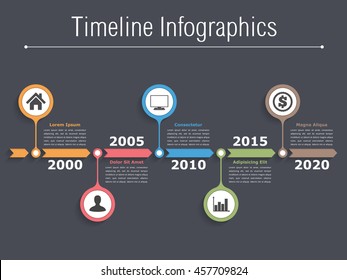 Timeline infographics design with arrows, workflow or process diagram, flowchart, vector eps10 illustration