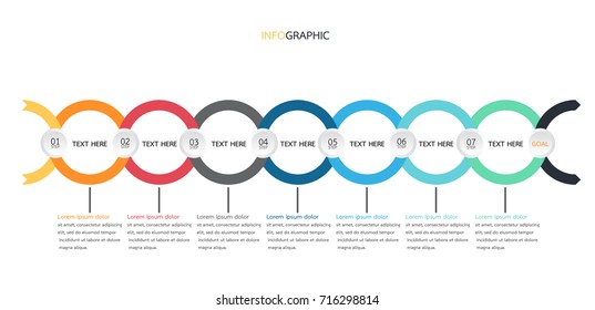 Timeline infographics design with circle, workflow or process diagram, flowchart, vector eps10 illustration