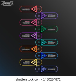 Timeline infographics design with colorful triangles. Business concept. 10 options, parts, steps. Can be used for graph, diagram, chart, workflow layout, number options, web. Vector illustration.