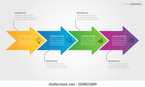 Timeline infographics design elements with arrows shapes and marketing icons.Template for workflow, diagram, report, presentation and chart. Business concept with 4 option, parts, steps or processes.