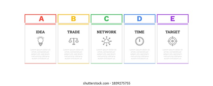 Diseño de infografías de línea de tiempo con cinco opciones. Plantilla de proceso de gráfico. Vector moderno para proyectos y presentaciones de empresas o empresas. 