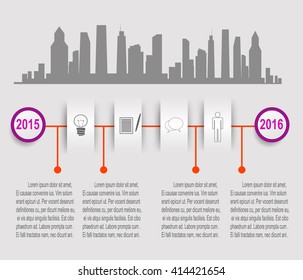 Timeline infographics design with idea icon, speech bubbles icon, noting icon and people icon. Vector  illustration