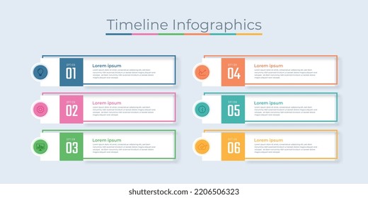 Timeline Infographics Design Marketing Icons. Usable for Workflow Layout, Diagram, Annual Report, Web Design. Business Data Visualization with steps or Processes