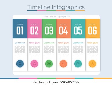 Timeline Infographics Design Marketing Icons. Usable for Workflow Layout, Diagram, Annual Report, Web Design. Business Data Visualization with steps or Processes