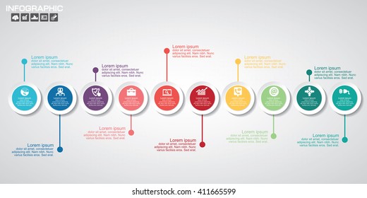 Timeline Infographics Design Template With 10 Options, Process Diagram, Vector Eps10 Illustration