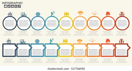 Plantilla de diseño de infografías de línea de tiempo con 10 opciones, diagrama de procesos, ilustración de pasos vectoriales10