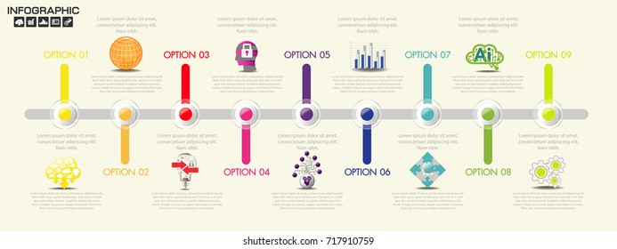 Timeline infographics design template with 10 options, process diagram, vector eps10 illustration