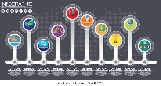 Timeline infographics design template with 10 options, process diagram, vector eps10 illustration