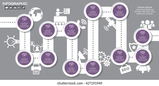 Timeline infographics design template with 12 options, process diagram, vector eps10 illustration