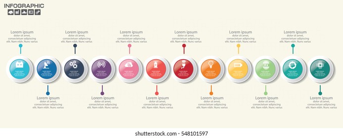 Timeline infographics design template with 12 options, process diagram, vector eps10 illustration