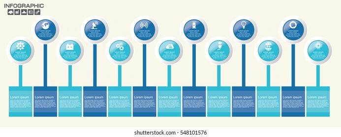 Timeline infographics design template with 13 options, process diagram, vector eps10 illustration