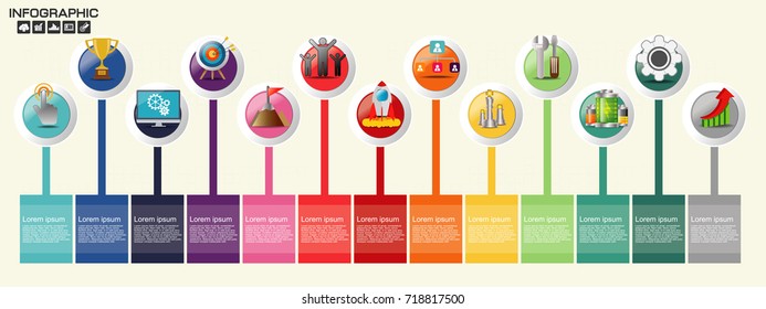 Timeline infographics design template with 13 options, process diagram, vector eps10 illustration