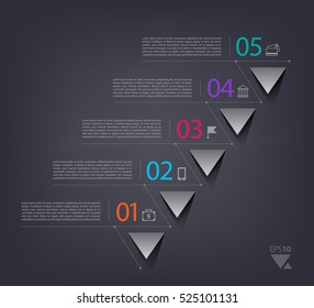 Timeline infographics design template with 5 options, process diagram, vector eps10 illustration. 3d paper triangles.