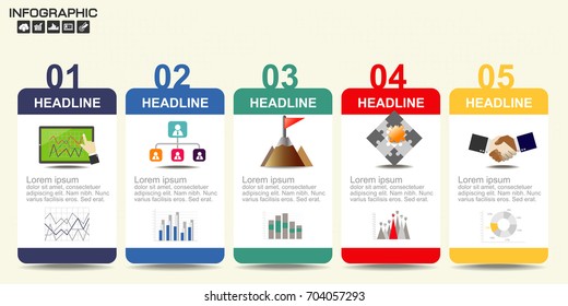 Timeline infographics design template 5 options, process diagram, vector eps10 illustration. how to success concept.