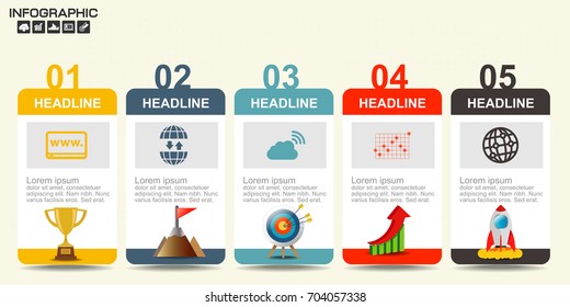 Timeline infographics design template 5 options, process diagram, vector eps10 illustration. how to success concept.