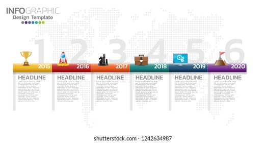 Timeline infographics design template with 6 options, process diagram, vector eps10 illustration
