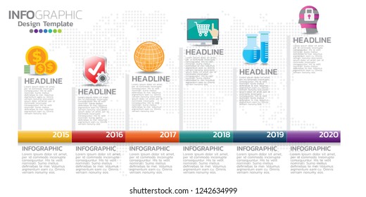 Modelo de design de infográficos de linha do tempo com 6 opções, diagrama de processo, ilustração eps10 vetorial

