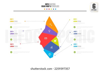 Timeline infographics design template with 6 options, process diagram.
