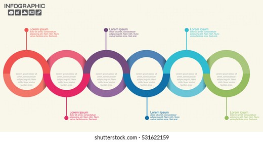 Timeline infographics design template with 6 options, process diagram, vector eps illustration.