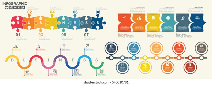 Timeline infographics design template with 6,8,9 options, process diagram, vector eps10 illustration.
