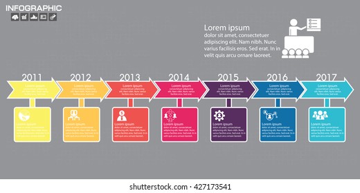 Timeline infographics design template with 7 options, process diagram, vector eps10 illustration