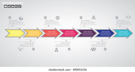 Timeline infographics design template with 7 options, process diagram, vector eps10 illustration