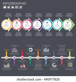 Timeline infographics design template with 7 options, process diagram, vector eps10 illustration