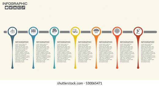 Timeline infographics design template with 7 options, process diagram, vector eps10 illustration