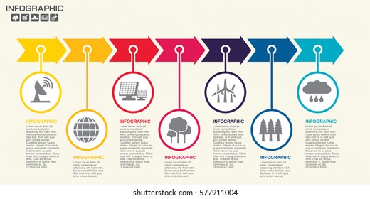 Timeline infographics design template with 7 options, process diagram, vector eps10 illustration