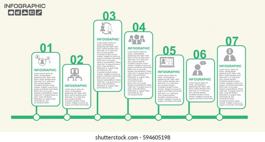 Timeline infographics design template with 7 options, process diagram, vector eps10 illustration