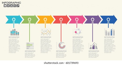 Timeline infographics design template with 7 options, process diagram, vector eps10 illustration